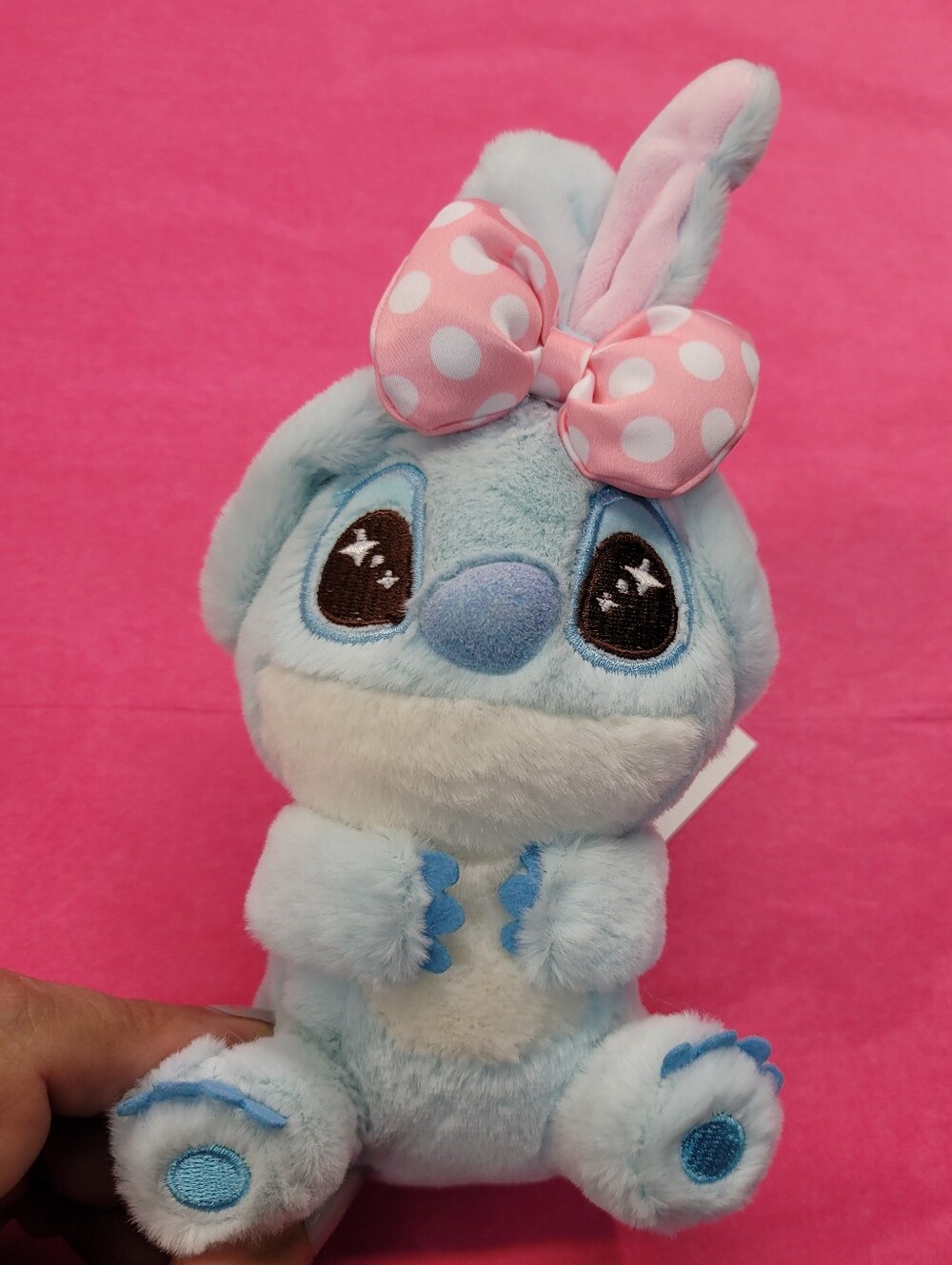 Blue Cosbi Plush Key Chain with Pink Polka Dot Bow 7"